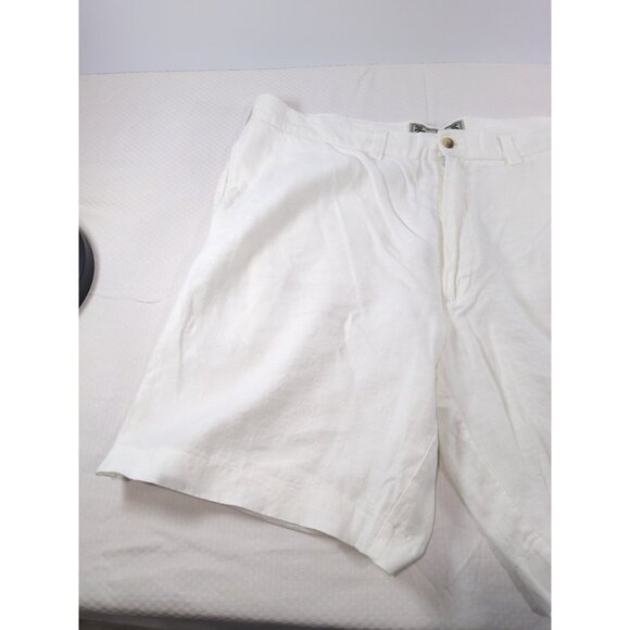 Charleston Twills Shorts Mens White 100% Linen - Chino Flat Front 40 X 9 - Picture 3 of 9